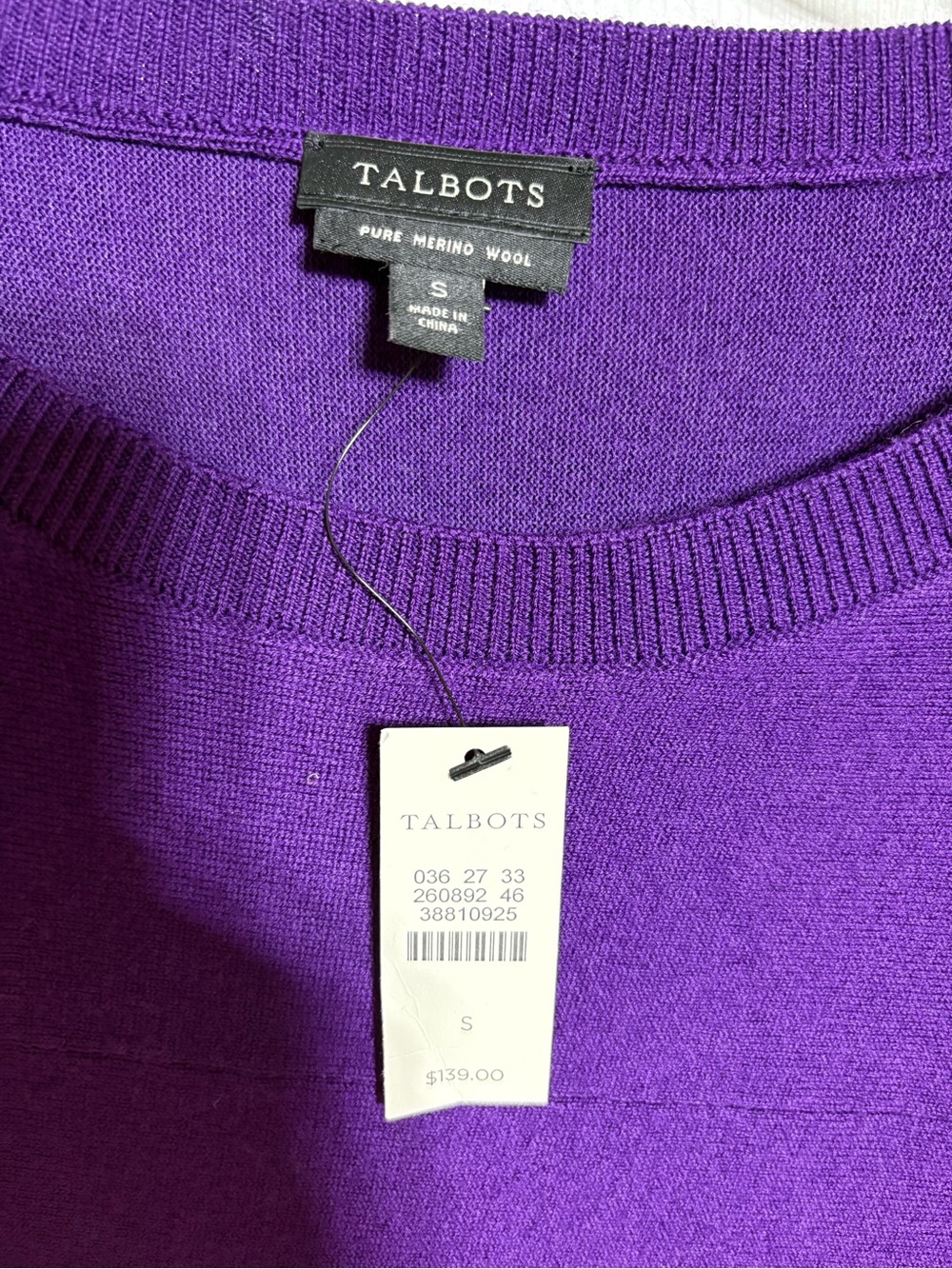 Talbots Vivid Purple Merino Wool Crewneck Sweater - Picture 2 of 3